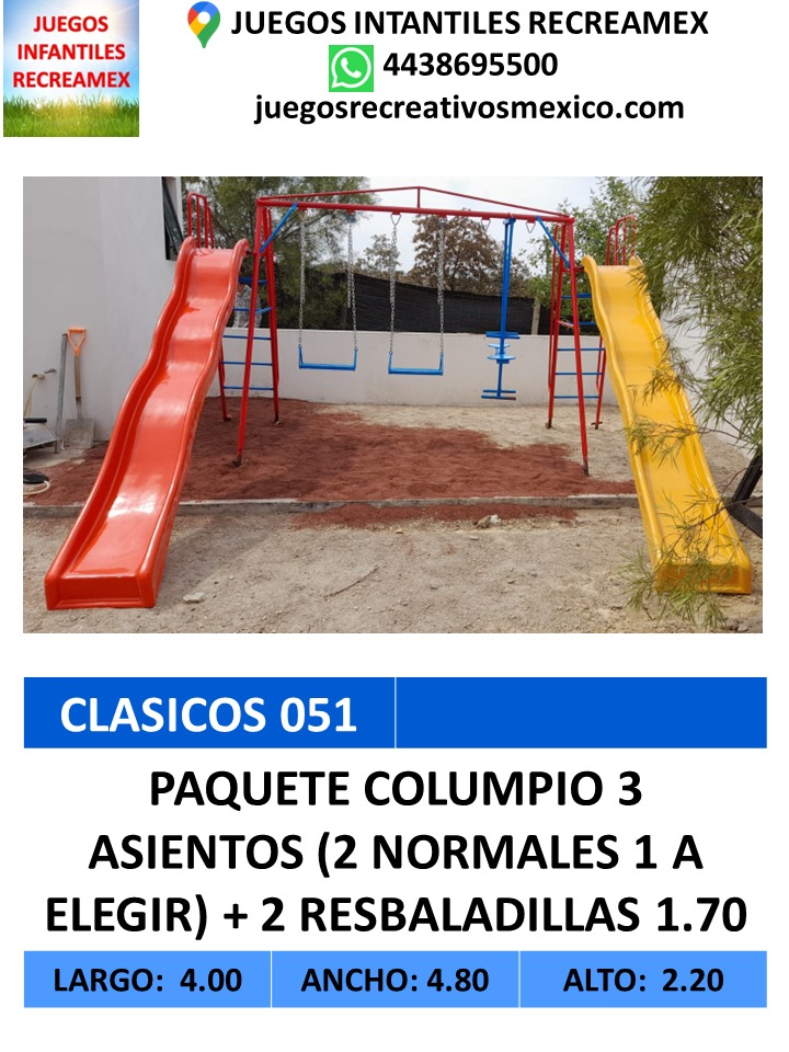 paquete de columpio con 3 asientos y dos resbaladillas de 1.70m